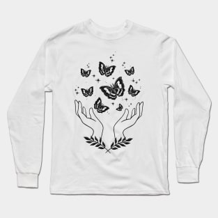 Boho Art Hands with Butterfly T-Shirt Long Sleeve T-Shirt